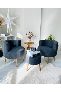 Çay Seti Ikili Koltuk Berjer Ve Puf Takımı (salon, Balkon, Ofis) 3 Lü Takım